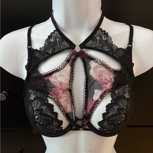 La SENZA Black Lace Bralette with Pink Floral Mesh